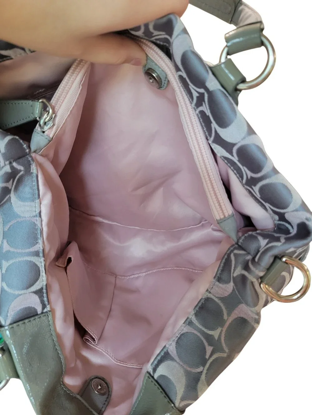 Coach Ashley Signature Sateen Carryall Tote Gray Pink Shoulder Bag F18450